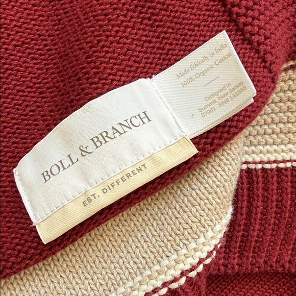 Boll & Branch Burgundy and Cream Court Knit Blanket - Picture 5 of 8